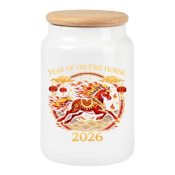 T-shirt Fire Horse 2026 | Ste du Nouvel An chinois - Boîte à biscuits avec couvercle en bois - blanc - Devant