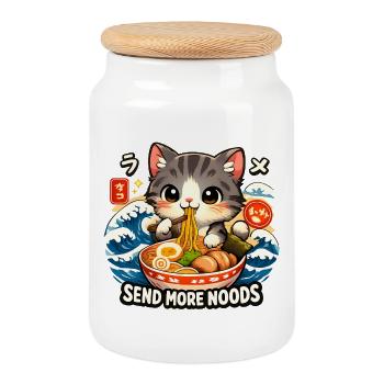 Kawaii Katze Ramen Nudeln Anime Katze - Keksdose mit Holzdeckel - Weiß - Vorne