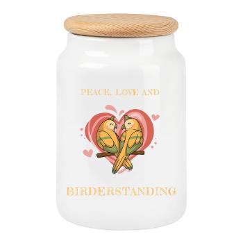 PEACE, LOVE AND BIRDERSTANDING - Cookie Jar with Wooden Lid - white - Front