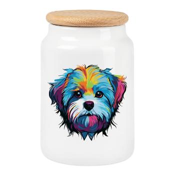 Hund Comic Hundekopf - Keksdose mit Holzdeckel - Weiß - Vorne