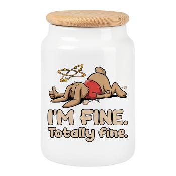 Exhausted rabbit with sarcastic saying - Cookie Jar with Wooden Lid - white - Front