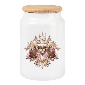 Sepia frame with bunnies and Easter nest - Cookie Jar with Wooden Lid - white - Front