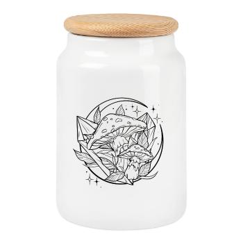 Witchy Toadstool with Magic Crystal - Cookie Jar with Wooden Lid - white - Front