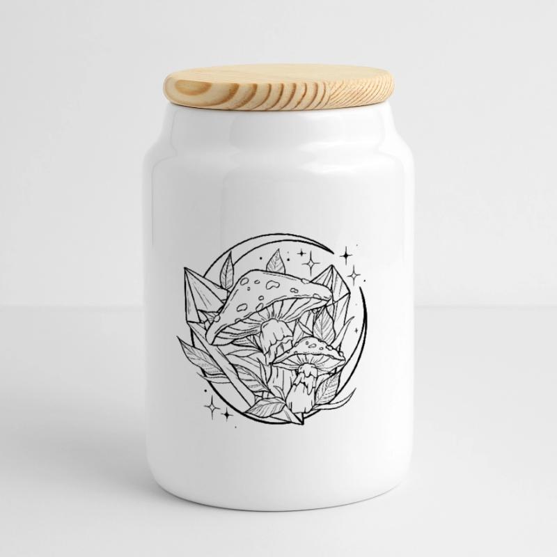 Witchy Toadstool with Magic Crystal Cookie Jar with Wooden Lid