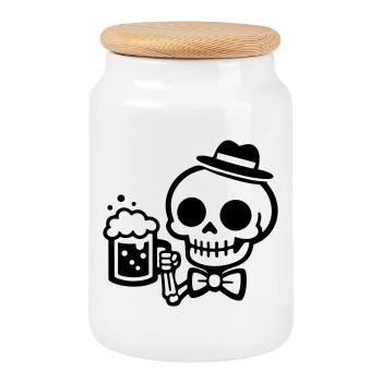 Skeleton Beer - Cookie Jar with Wooden Lid - white - Front