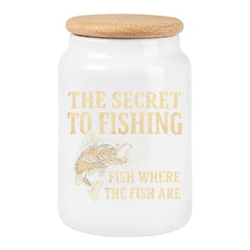 The Secret To Fishing Saying Angler Fishing Humor - Cookie Jar with Wooden Lid - white - Front