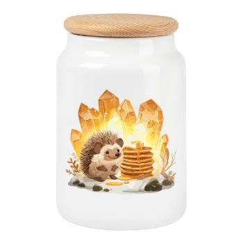 Hedgehog & Pancake Crystals - Cookie Jar with Wooden Lid - white - Front