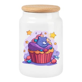 Süßer Bären Cupcake Traum - Keksdose mit Holzdeckel - Weiß - Vorne