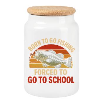 Né pour aller pêcher, forcé d’aller à l’école Pêcheur - Boîte à biscuits avec couvercle en bois - blanc - Devant