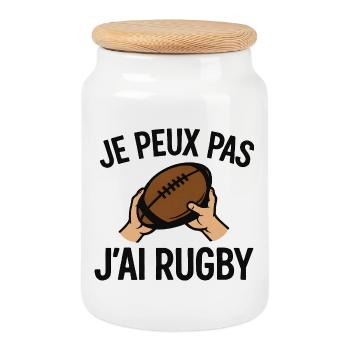 Je peux pas j'ai rugby - Boîte à biscuits avec couvercle en bois - blanc - Devant