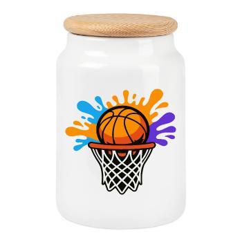 Basketball Splash Dunk Graphic Design - Cookie Jar with Wooden Lid - white - Front