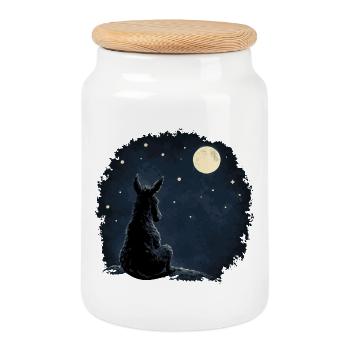Pensive Donkey Under Starry Sky - T-Shirt - Cookie Jar with Wooden Lid - white - Front