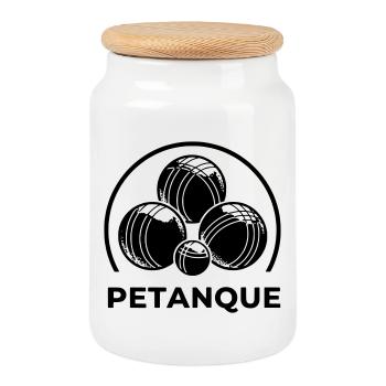 Pétanque-Logo - Keksdose mit Holzdeckel - Weiß - Vorne