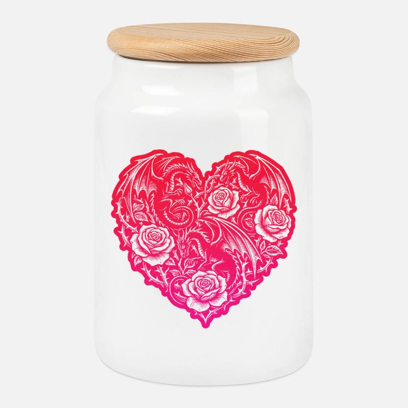 Herz Romantische Drachenrosen Liebe - Keksdose mit Holzdeckel - Weiß