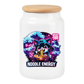 Chats Ramen Nouilles Anime japonais Manga Kawaii - Boîte à biscuits avec couvercle en bois - blanc - Devant