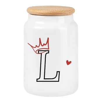 Letter l crown heart - Cookie Jar with Wooden Lid - white - Front