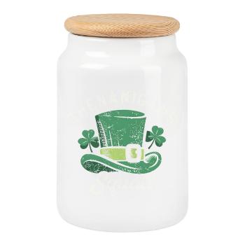 Escouade des Pitreries Chapeau Vert de la Saint-Patrick - Boîte à biscuits avec couvercle en bois - blanc - Devant