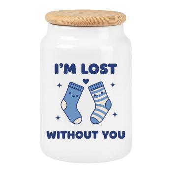 I'm Lost Without You – Sweet Socks Pun Design - Cookie Jar with Wooden Lid - white - Front