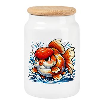 High Quality Fat Oranda Goldfish - Keksdose mit Holzdeckel - Weiß - Vorne