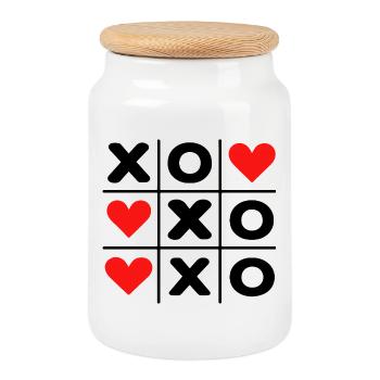 Cute Heart Pattern Love Minimal Design - Cookie Jar with Wooden Lid - white - Front