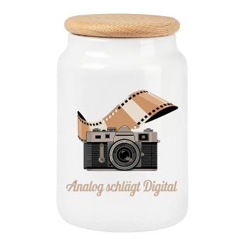 Analog Beats Digital Retro Camera - Cookie Jar with Wooden Lid - white - Front