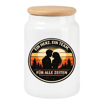 One heart, one team for all times - Cookie Jar with Wooden Lid - white - Front