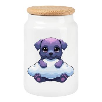 Purple paw dog on cloud - Cookie Jar with Wooden Lid - white - Front