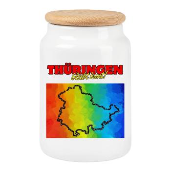 LA THURINGE RESTE HAUTE EN COULEUR ! PAS DE NZS, CAMPAGNE OUVERTE - Boîte à biscuits avec couvercle en bois - blanc - Devant