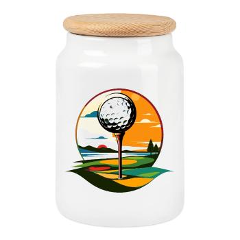 Golfball auf Golfplatz Golfer Landschaft Motiv - Keksdose mit Holzdeckel - Weiß - Vorne