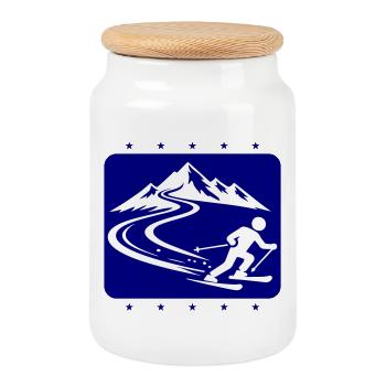 Montagnes de ski - Boîte à biscuits avec couvercle en bois - blanc - Devant