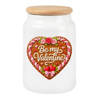 Cœur en pain d’épices Sois ma Saint-Valentin - Boîte à biscuits avec couvercle en bois - blanc - Devant
