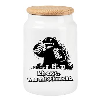 Le monstre mange ce qu’il aime - Boîte à biscuits avec couvercle en bois - blanc - Devant