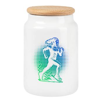 Compact running design for racing - Cookie Jar with Wooden Lid - white - Front
