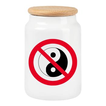 Forbidden Yin Yang: anti-balance symbol - Cookie Jar with Wooden Lid - white - Front
