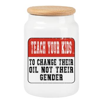 Teach your Kids - Anti Gender - Cookie Jar with Wooden Lid - white - Front
