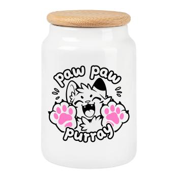Paw Paw Purray Katze | Lustiges Pfoten Motiv - Keksdose mit Holzdeckel - Weiß - Vorne