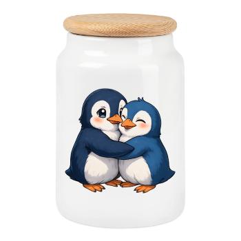 Kuschelige Pinguin-Umarmung - Keksdose mit Holzdeckel - Weiß - Vorne