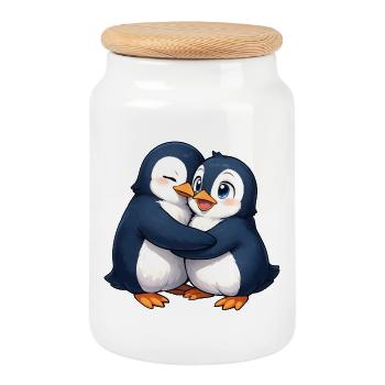 Amitié câline des manchots - Boîte à biscuits avec couvercle en bois - blanc - Devant