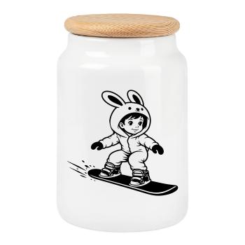 Snowboard Bunny - Keksdose mit Holzdeckel - Weiß - Vorne