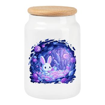 Sugar Cave Bunny in Candy Light - Cookie Jar with Wooden Lid - white - Front