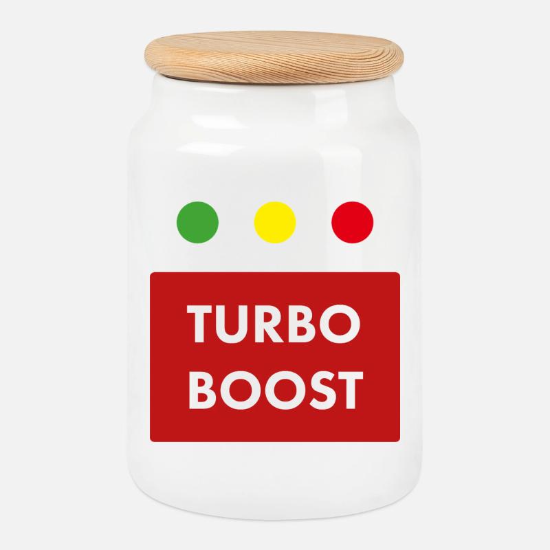 Turbo Boost Retro-Text - Keksdose mit Holzdeckel - Weiß