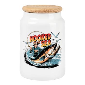 Pris par la mer Pêche Vintage - Boîte à biscuits avec couvercle en bois - blanc - Devant