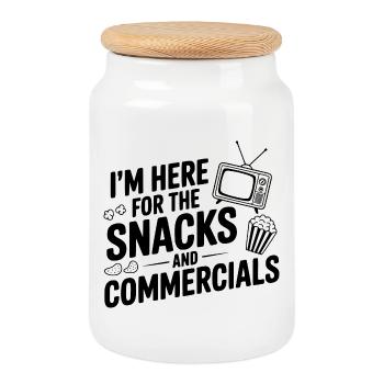 Je suis là pour les snacks et les publicités - Boîte à biscuits avec couvercle en bois - blanc - Devant