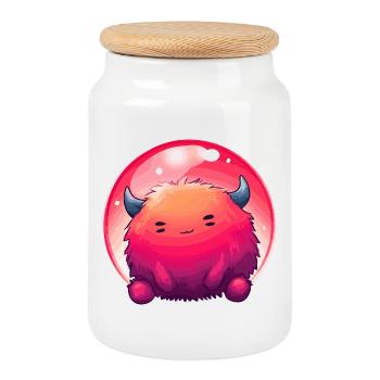 Dégradé du visage de monstre duveteux - Boîte à biscuits avec couvercle en bois - blanc - Devant
