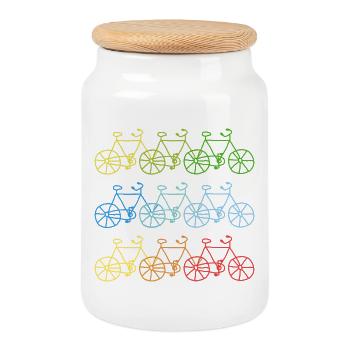 Cadeau de bicyclette coloré - Boîte à biscuits avec couvercle en bois - blanc - Devant