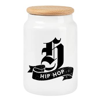 Hip Hop Typography on Black - Cookie Jar with Wooden Lid - white - Front