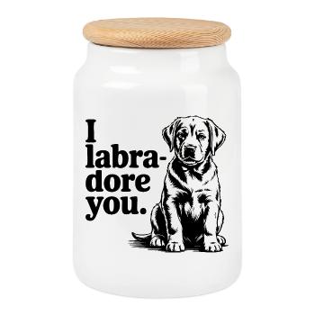 Labrador "I Labra-dore You" love dogs - Cookie Jar with Wooden Lid - white - Front