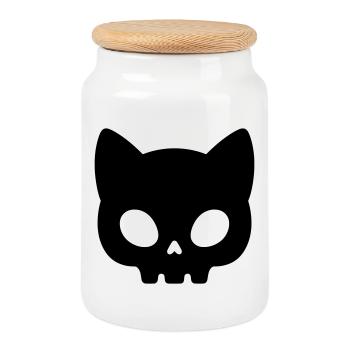 Cat Skull Silhouette | Cute Gothic Mask - Cookie Jar with Wooden Lid - white - Front