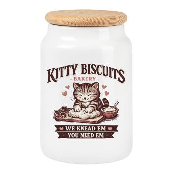 Cat Bakery Valentine's Day Gift - Cookie Jar with Wooden Lid - white - Front