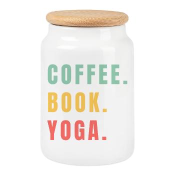 COFFEE BOOK YOGA - Keksdose mit Holzdeckel - Weiß - Vorne